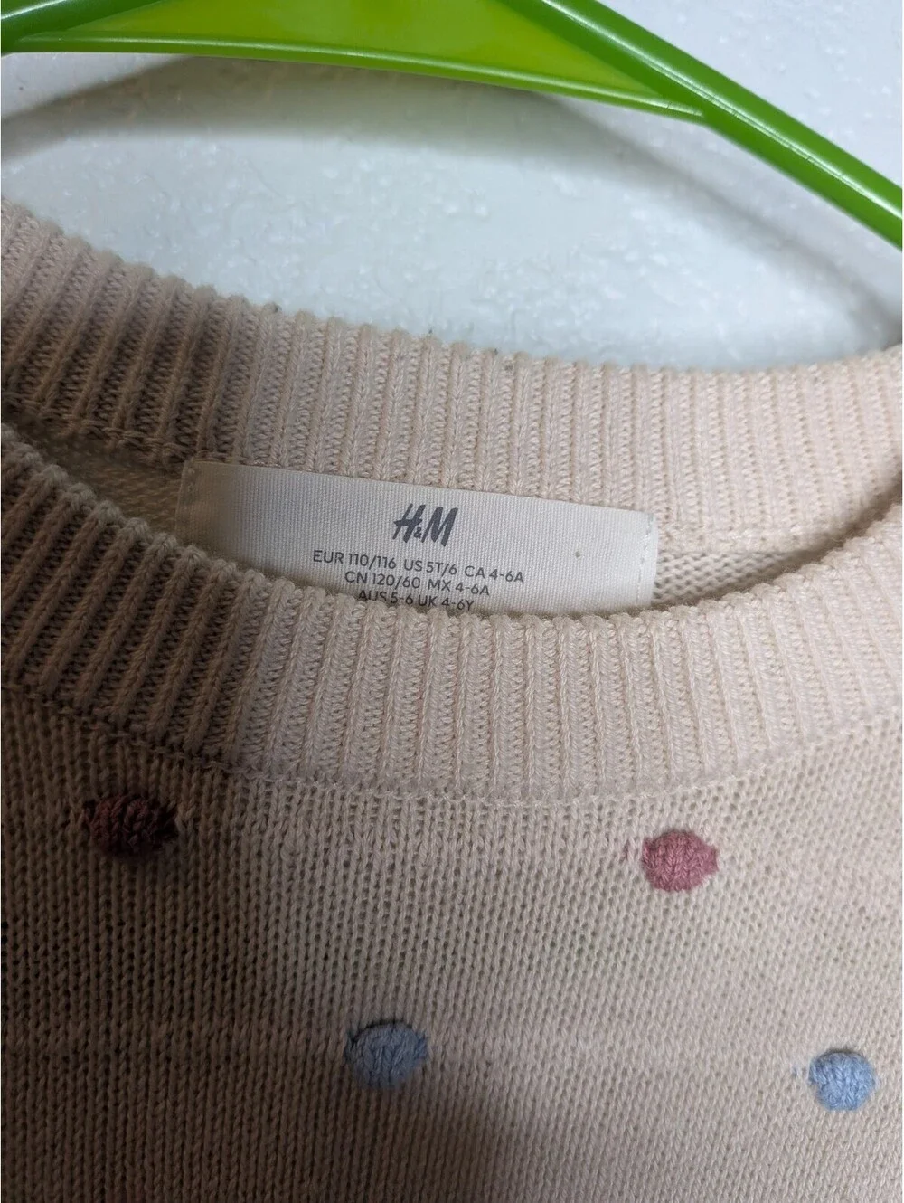 H&M Girls Beige Multicolor Polka Dot Knit Sweater Size 4–6Y